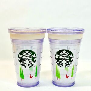 BUNDLE SET OF 2 Starbucks 2011 Holiday Tumbler 16oz Snow Scene